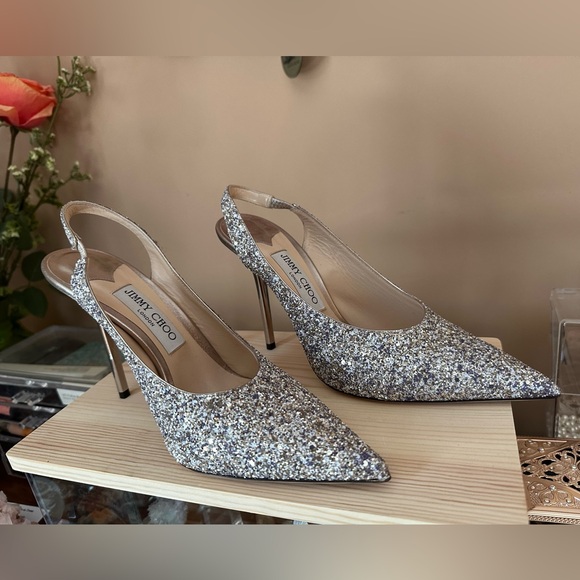 Jimmy Choo Erin 85 glitter slingback pumps silver - Picture 2 of 9